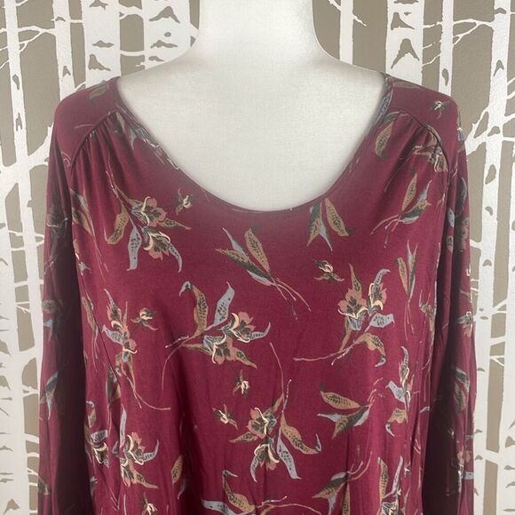 Free People Burgundy Floral Print Open Draped Back Long Sleeve Top S - Picture 3 of 10